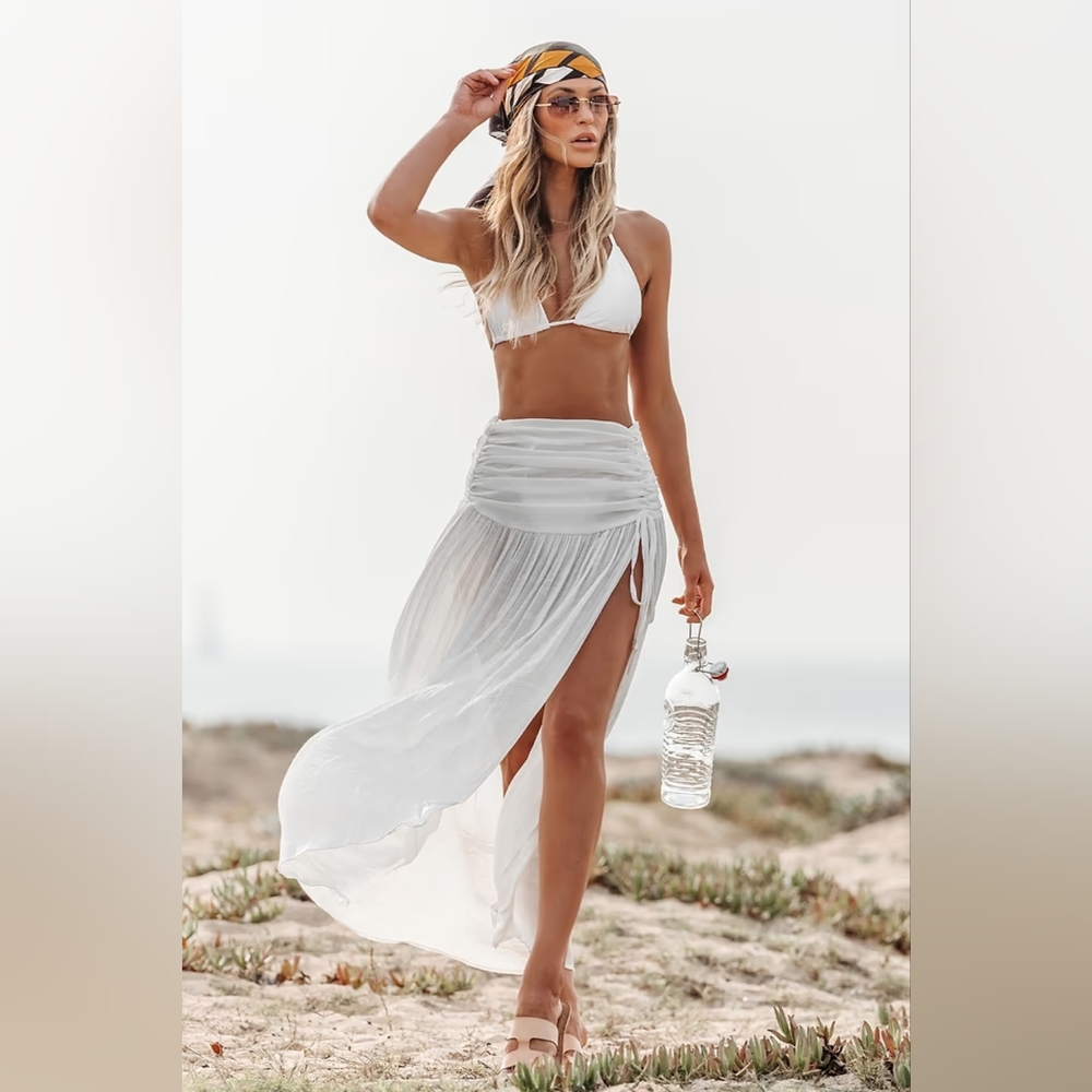 White Sheer High-Slit Beach Skirt